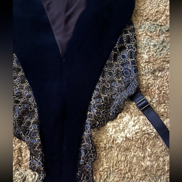 Victoria's Secret Royal Blue Bodysuit Velvet and Sheer with Lace Trim - Picture 2 of 6